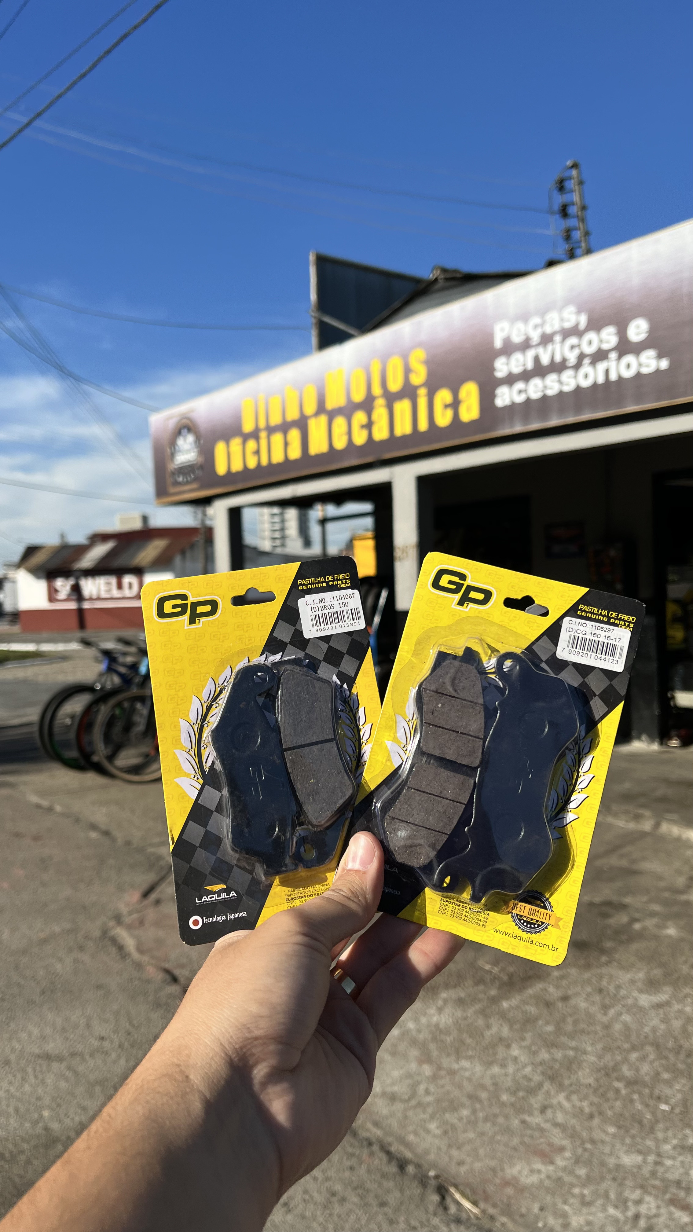 Pastilhas de freio GP para Honda Bros 150 e CG 160 disponíveis na Dinho Motos